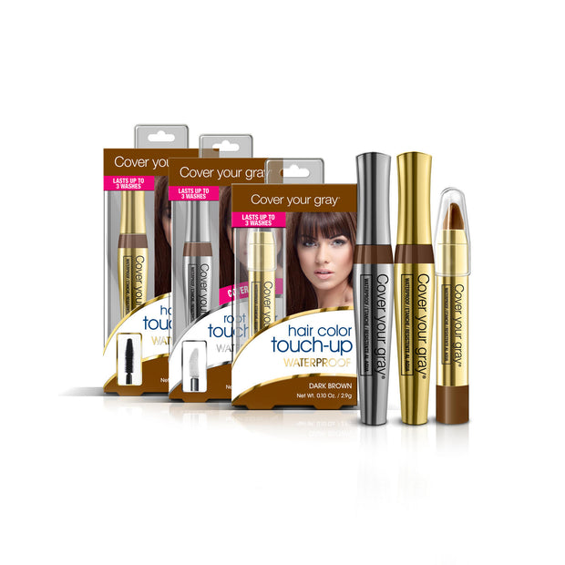 Cover Your Roots Waterproof Gray Coverage Variety Pack - 3 Piece Set - Cover Your Gray - Cover Gray Hair, Roots, and Thinning Hair in Seconds