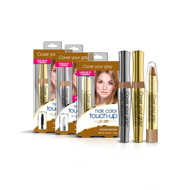 Cover Your Roots Waterproof Gray Coverage Variety Pack - 3 Piece Set - Cover Your Gray - Cover Gray Hair, Roots, and Thinning Hair in Seconds