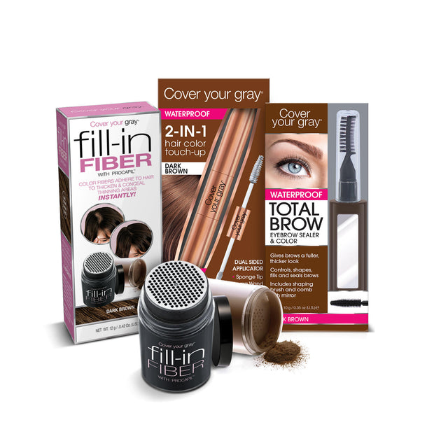 Cover Your Gray Fill-in Fiber, 2-in-1 Waterproof Touch-Up & Total Brow 3-PC SET - coveryourgray
